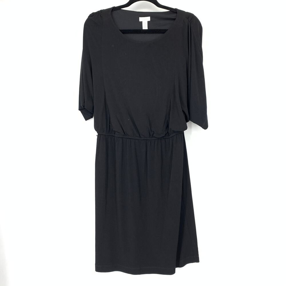 Chicos Half Sleeve Cinched Waist Midi Dress Womens Sz 1 US Medium Black *NO BELT